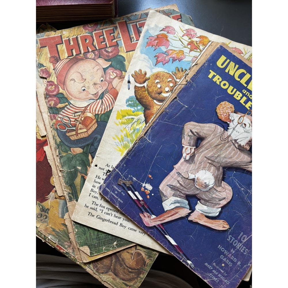 Lot of 4 Vintage Children's Books 1940s Uncle Wiggly, Little pigs, Red Riding